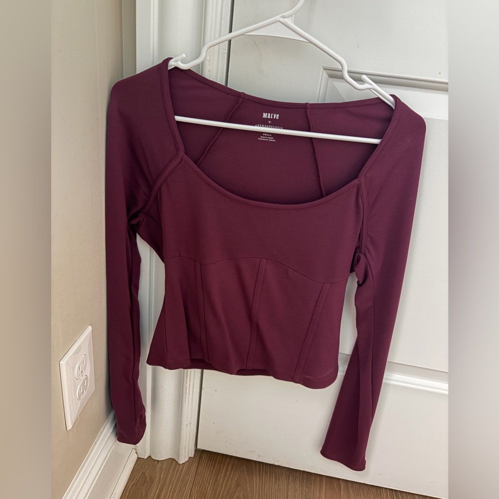 Anthropologie Maeve Long-Sleeve Scoop Neck Top - Wine